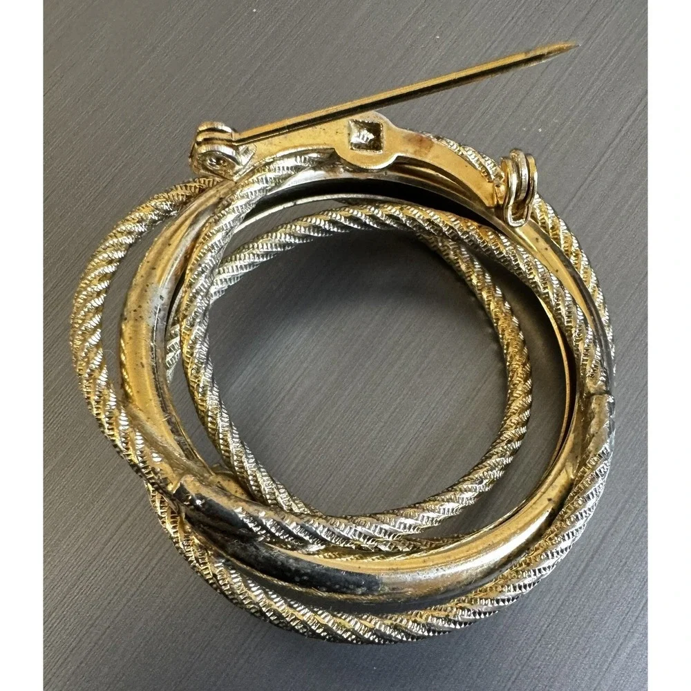 Vintage Gold Tone Pin Brooch Faux Pearl Interlocking Circle Loop Concentric Love